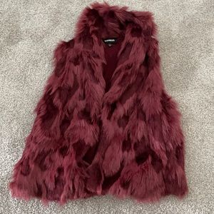 Express Faux Fur Dark Red Vest